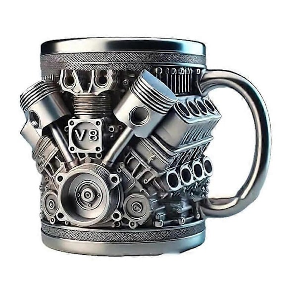 (V8) Rostfri mugg, V8/V6 motorer design rostfri kopp, roliga tåliga stilrena kaffekoppar, lämplig som present till pojkvän eller pappa