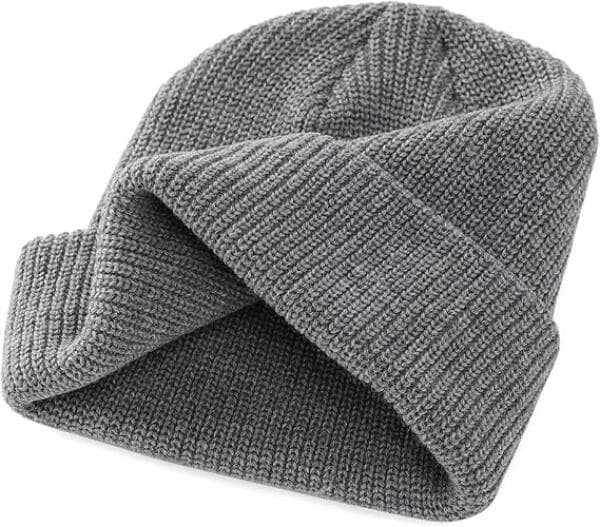 Stickad mössa för män kvinnor varma vinterhattar uppvikta mössor Skull Cap akryl Watch Hat mörk ljusgrå