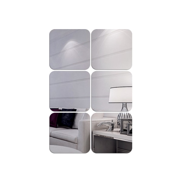 6 delar modern akryl rundad fyrkantig väggdekor Spegelvägg