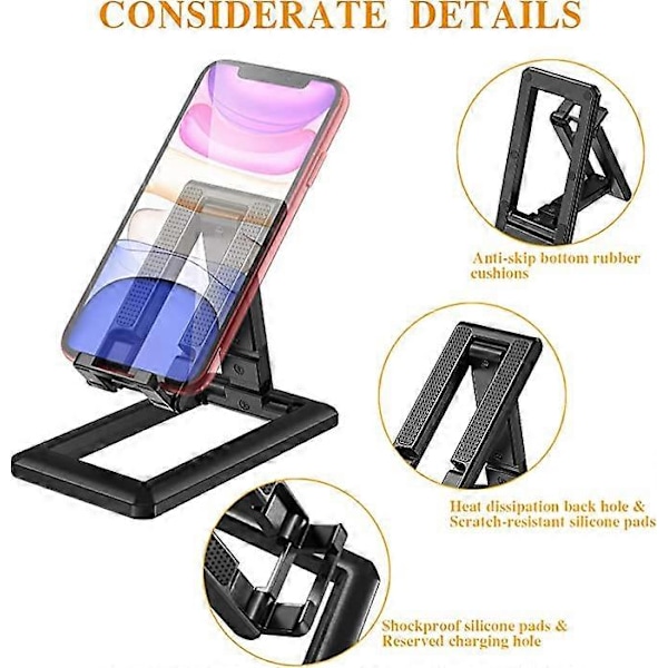 Svart Telefonhållare, Portabel Smartphonehållare Multi-Vinkel Justerbar Ultralätt Universell Skrivbordsdocka PC för iPhone 12, iPhone 11, Se, XR, P30 Li