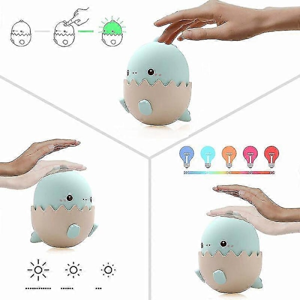 Bærbar Nattlampe for Barn LED Nattlampe med 3 Justerbare Moduser Flerfarget Silikon Sengelampe, USB Oppladbar Egg Nattlampe, Blå