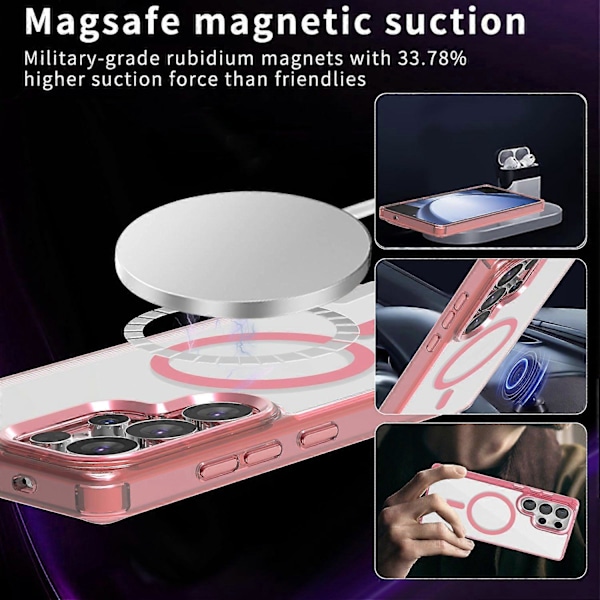 (Rosa) För Samsung Galaxy S25 Ultra Skal Kompatibelt med MagSafe TPU+PC Transparent Mobilskal Rosa