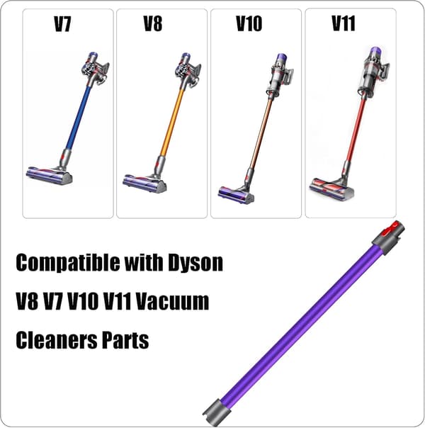 Teleskoprør, stiv forlængerstav kompatibel med Dyson V11 V10 V15 V8 V7, 73 cm længde, rør med hurtigudløser - Sølvgrå