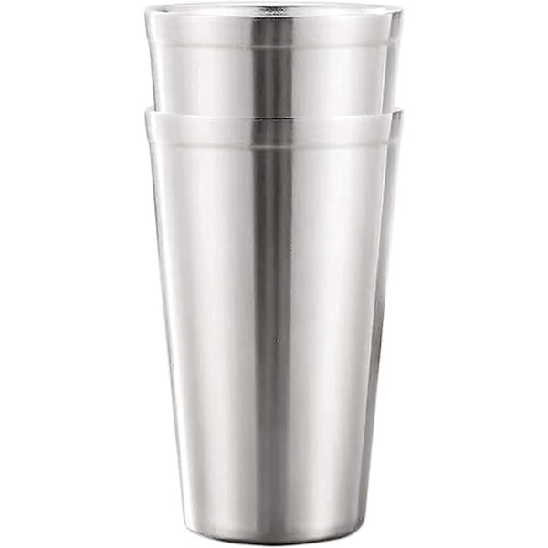 Rostfria stålkoppar - 2-pack borstad metall drickskopp, okrossbara, stapelbara, kaffe/te/ölglas (Silver 500ml)