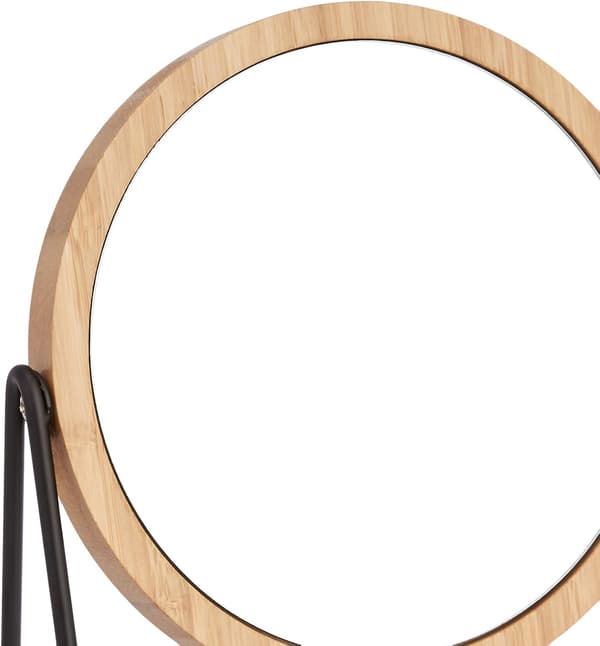 Amazon Basics rundt sminkespeil med bambuskant, forstørrelse, bordmontering, svart, 7,2\"L x 2,87\"B
