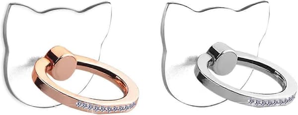Klar Katteform Mobiltelefonholder Ring med Rhinestones - Sølv/Rosaguld
