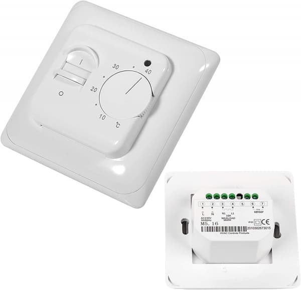 Manuell golvvärmetermostat 220v 16a, elektrisk golvvärmekontroller mekanisk rumstermostat med golvsensor