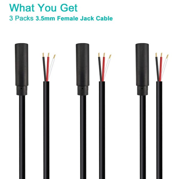 3 stk 2,5 mm hunnplugg til bare ledning åpen ende erstatning kompatibel med TRS 2-polet stereo mono