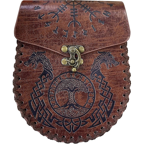 Norse Kohokuvioitu Vyölaukku, Retro Keskiaikainen Keinonahkainen Sivulaukku, Vintage Käytettävä Vyötärölaukku Larp Ren Farieen (lohikäärme)