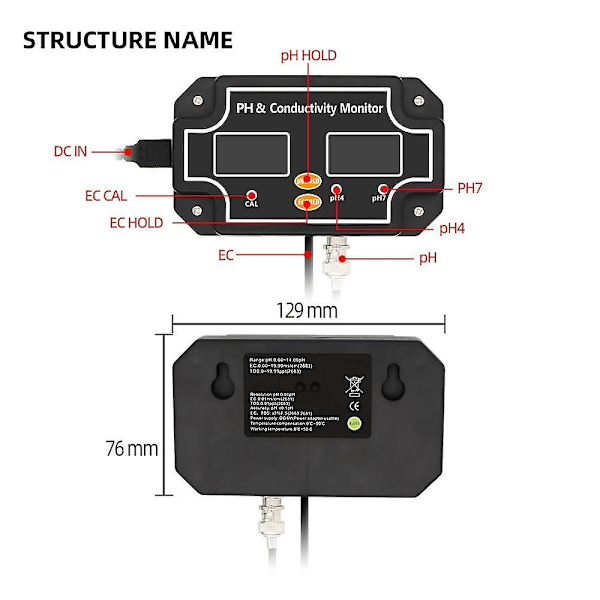 (Us plus) 2-i-1 Digital PH EC-mätare Vattenkvalitetstestare PH/EC 2681 Professionell Vattentät Övervakning Dubbel Display Tester 40% rabatt