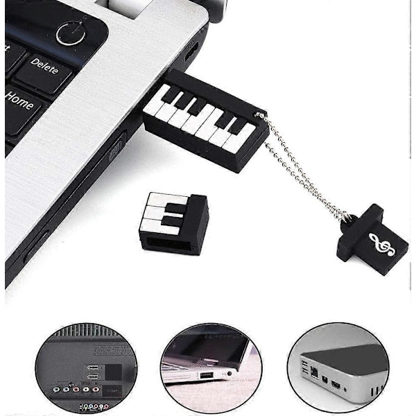 USB-muistitikku, vedenpitävä USB 2.0 -muistitikku, 32 Gt:n USB-tikku, söpö 3D-piirros, nopea tiedontallennus, muistitikku, piano