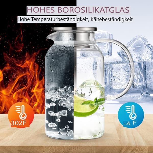 1,8 liters glaskaraffel med låg, nem at rengøre