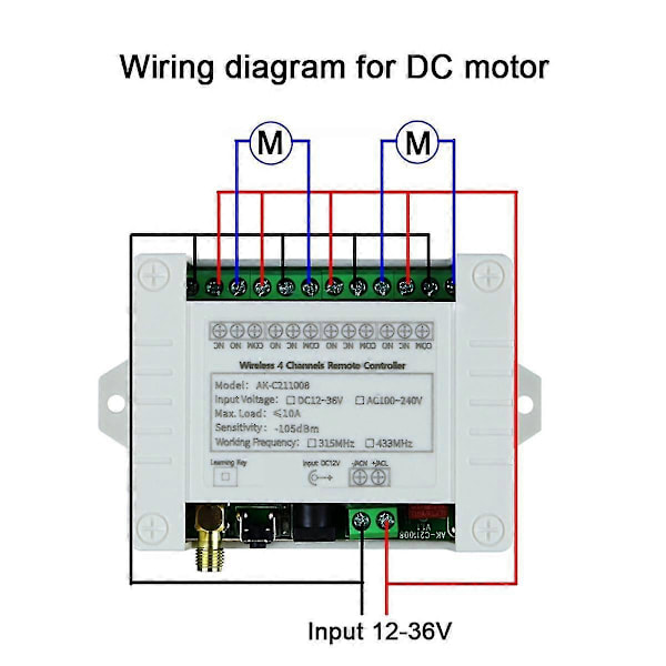 DC12 36V 4CH RF Trådlös Fjärrkontroll Switch Mottagare med 2000M Långdistans Fjärrkontroll Sugproppsantenn