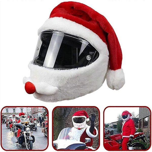 Gnrique Plysj Julemotorcykelhjelmbetræk, Motorcykelhjelmbetræk Julemand Motorcykelhjelm Beskyttelsesbetræk Juledekoration Fleece