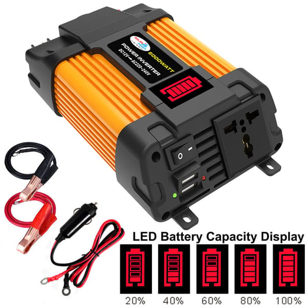 4000W DC 12V til 220V Spændingsomformer, med Dobbelt 4.2A USB-oplader og Batteristrømdisplay