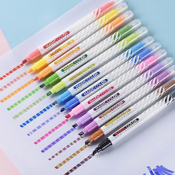 Pakke med 12 Low-Odor Whiteboardmarkere med Mejselspids, Dobbeltsidede Overstregningstusser Magiske Farveskiftende DIY Malepenne, Assorterede Farver