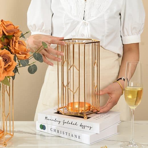 Dekorativ glasvas med provrör för blommor, vaser med metallstativ