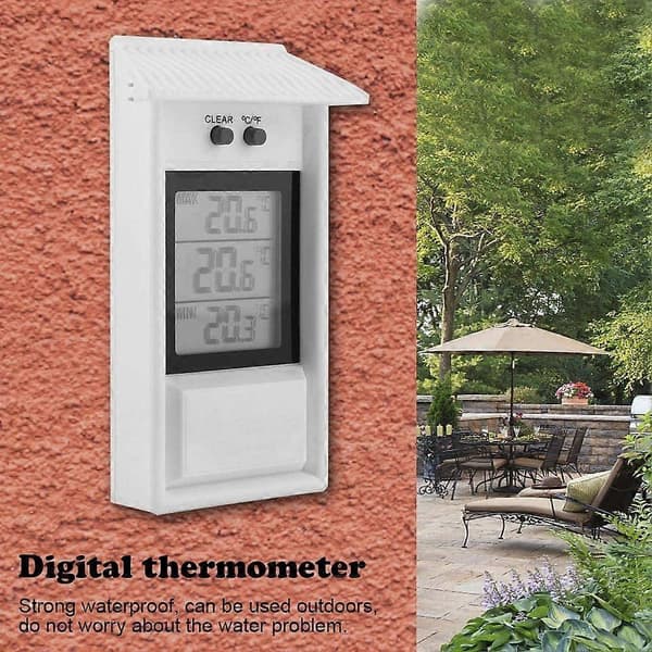 Hvitt Digitalt Termometer for Innendørs Utendørs, Vanntett Trådløst Veggmontert Utendørs Termometer, -20 til +50C