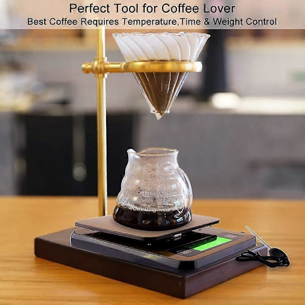 Elektronisk våg för handbryggt kaffe med timer, termometer, vägning, rostning, köksvåg 2kg-0.1g guld
