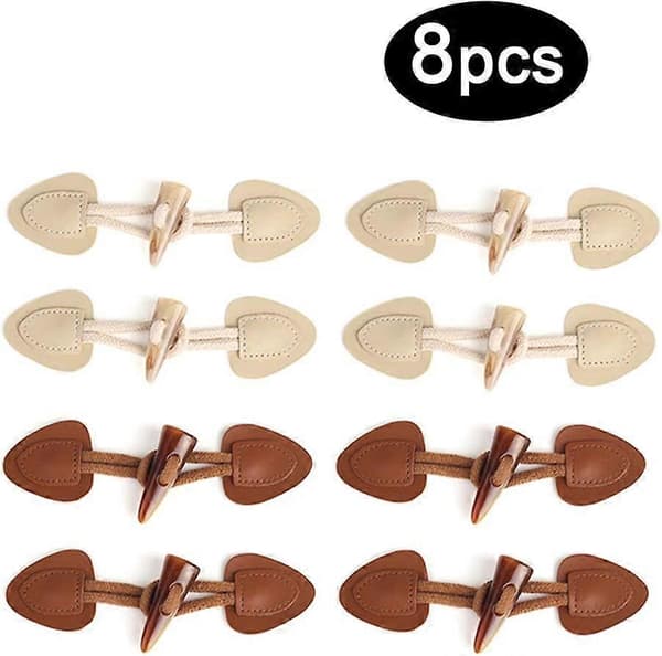 Læder Horn Toggle Knapper 8 Par Horn Lukning Knapper PU Læder Syknapper Toggle Lukning til DIY Tøj Sy Tilbehør (Beige og Brun)