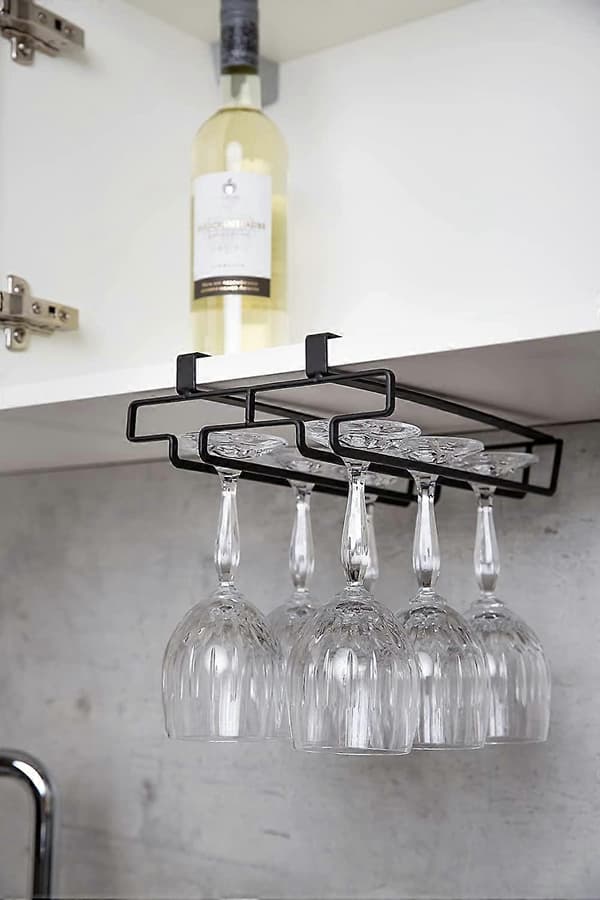 Sort Sæt med 2 Glasholdere til Hylde - Køkkenskabsmodul til 6 Glas, Metal, 22 x 7,5 x 26 cm