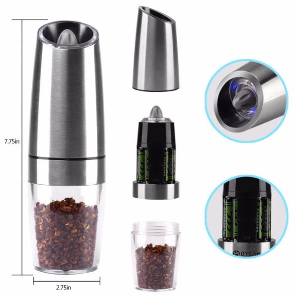 Electric Salt and Pepper Mill, Gravity Activated Automatic