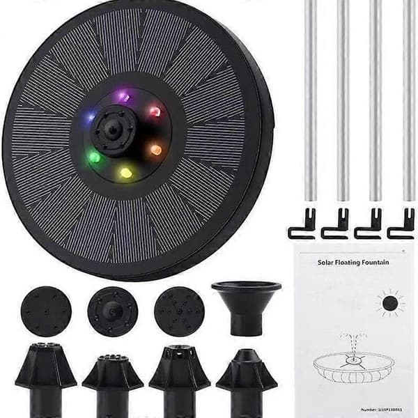 LED Utomhus Solfontän Flytande 3W Solpump med Batteri Färgglada LED-lampor och 7 Munstycken för Utomhusbruk