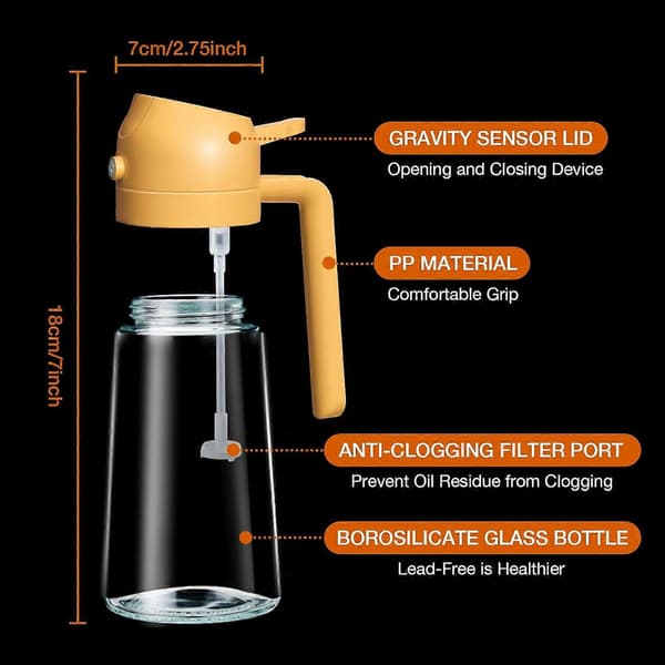 Matoljedispenser, 2 i 1 Oljespray för matlagning, 501 ml Glasoljesprayflaska med tratt, Sallad, Bakning, BBQ (Orange)