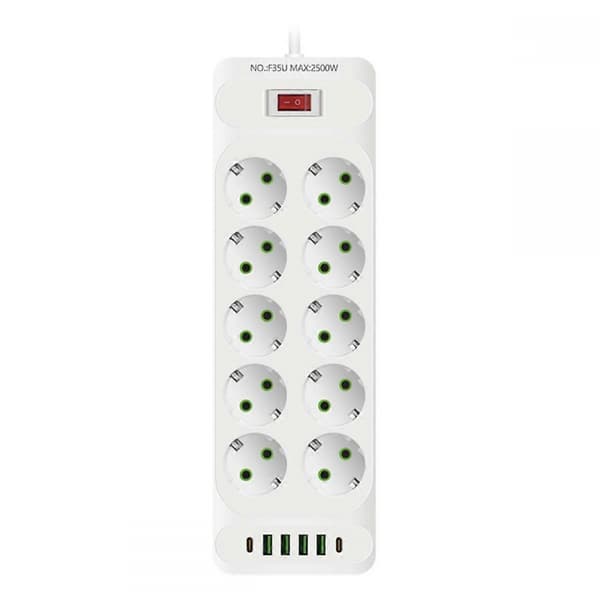 (Hvit) EU-plugg strømskinne Multitap elektrisk stikkontakt med 4 USB-porter hurtiglading Multiprise Net