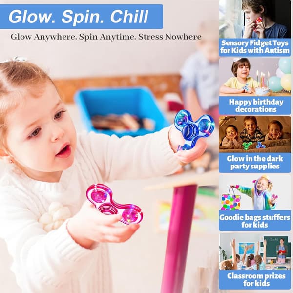 Fidget Spinner 2-pakning, lysende sensoriske fidget-leker for voksne og barn 4-8-12 med autisme ADHD, julegave til strømpen, glødende angstleker