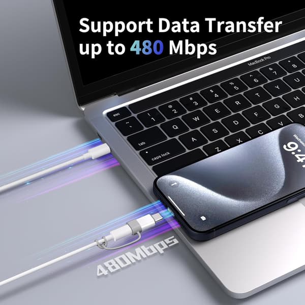 4-pak Lightning til USB-C adapter til iPhone 15/16/17 Pro/17 Pro Max, til iPhone 17/16 oplader, 17/16 tilbehør, hurtigopladning og dataoverførsel, USB-C