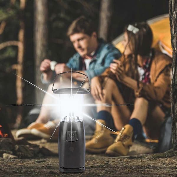 (1PC Sort) Solar Håndsving Dynamisk Campinglanterne - Bærbar 6 LED Optrækslampe Dynamo Lommelygte Med Sammenklappelig Krog Campinglanterne Lys