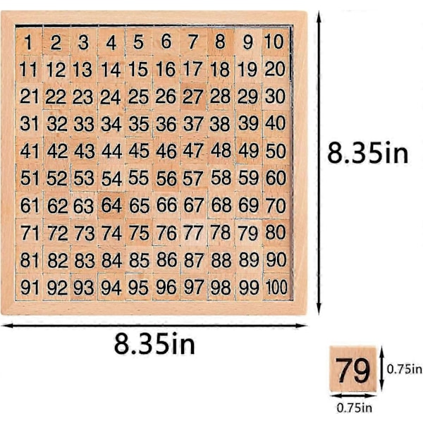 (Hundratavla) Hundratavla i trä för matematik, Räkna till 100 för förskolan, 1-100 nummertavla för småbarn, Räknarleksak för matematik, Mattespelbräde