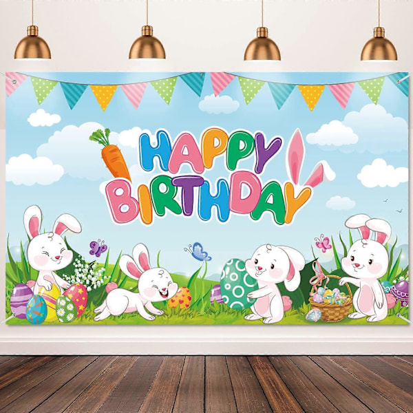 Kanin-tema Banner för Glad Påskfestival Vårfest Tillbehör 180 x 110 cm