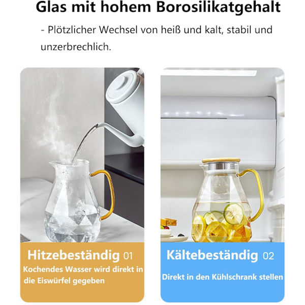 Borosilikatglaskaraff med lock och pip - 2L glaskanna