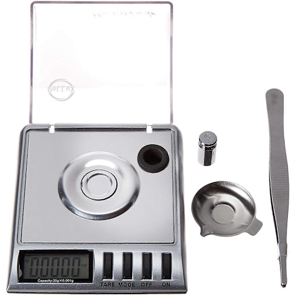 Smart Weigh Højpræcisions Digital Milligram Smykkevægt, 20 x 0,001g, med Tarafunktion, Kalibreringsvægte og Pincet Inkluderet.