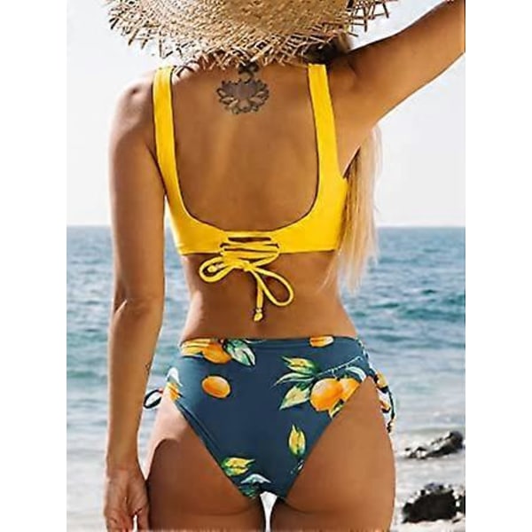 Femme Bikini Rynket og Snoet Bikini Sæt Lavtaljet Blomsterprint Badetøj 2 Dele