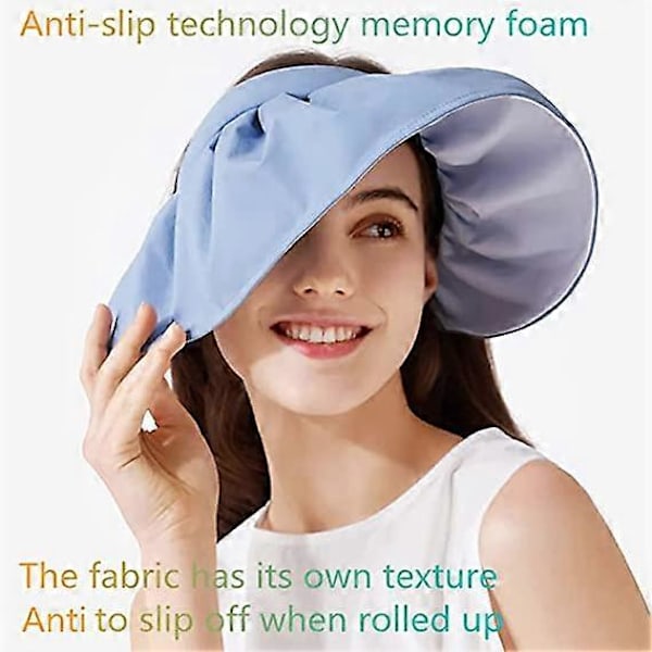 Visir for kvinner, Anti UV Visir Caps, Sammenleggbar Hatt, Bredbremmet Strandhatt, Solbeskyttelseshette, UPF50+, for Tennis, Utendørs Fritid, Strandreise, Løping (Be