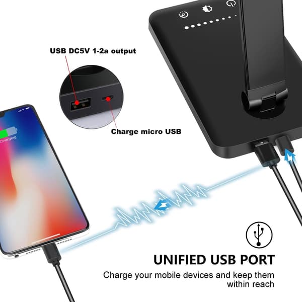 Hvit krone LED-bordlampe dimbar bordlampe leselampe med USB-ladeport, 5 lysmoduser, sensitiv kontroll, 30/60 minutter timer (hvit, Fi)