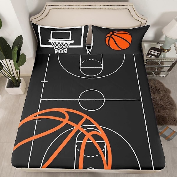 Basketballbane Trykk Sengesett for Barn Enkeltseng (B99L190H40 cm)
