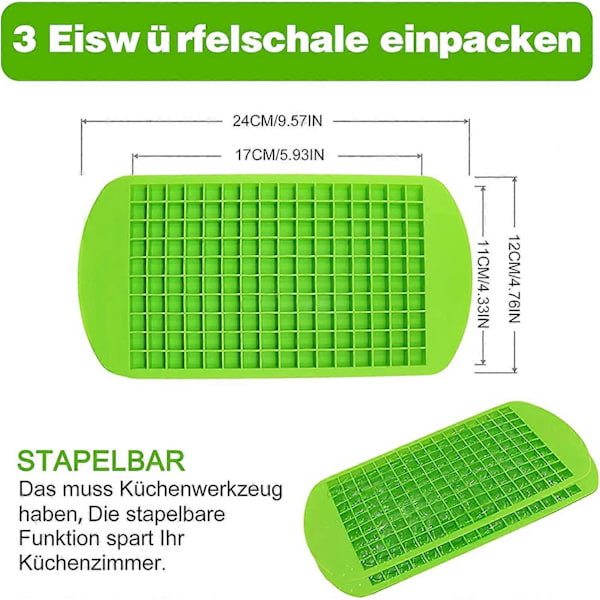 Mini Isbitsformar, 3-pack Mini Silikon Isbitsform, 160 Isbitsform för Kök, Barer, Whiskey, Cocktails och Drycker (Grön)