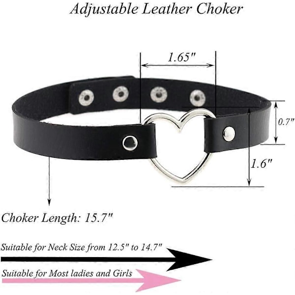Justerbar Lær Myk Punk PU Goth Choker Halskjede Dame Kragekjede