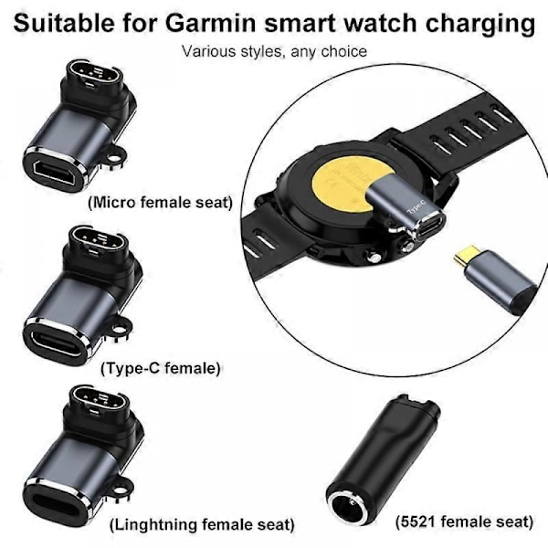 Garmin-kellon laturisovitin, kulmattu Type-C, kellon lataus, mini, kannettava muunnin