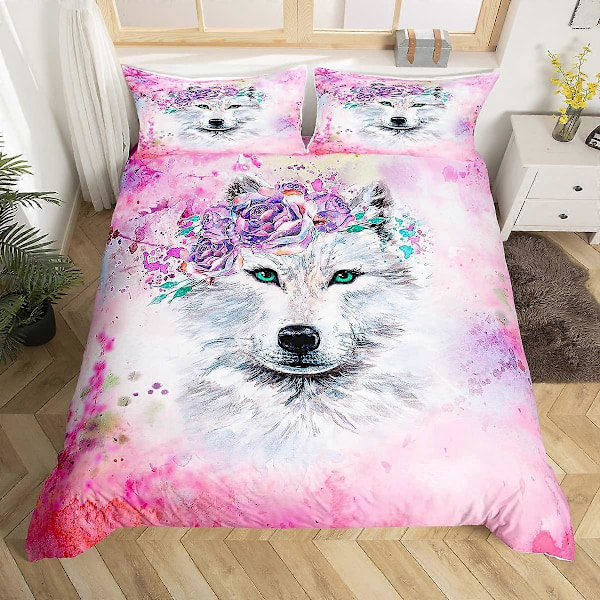 10 Påslakanset för enkelsäng Tie Dye Rosa Tryck 3D Vit Varg Djur Rumsinredning Sängöverkast Enkel