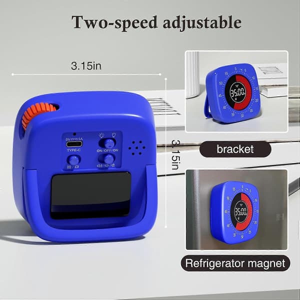 Oppladbar Visuell Timer, 4 Alarmmoduser, Avansert 60 Minutters Tidsinnstilling & Nedtellingstimer for Barn Matlaging Kontor Blå