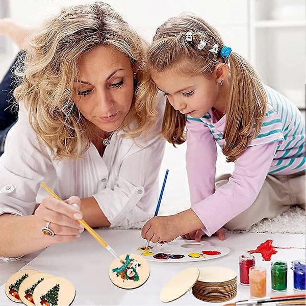 Obehandlade träcirklar, 7,6 cm tomma skivor för DIY-hantverk och målning