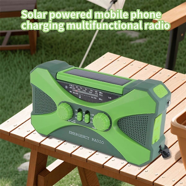 10000MAh Nödradio, Solcellshandvev med Laddare, LED Grön