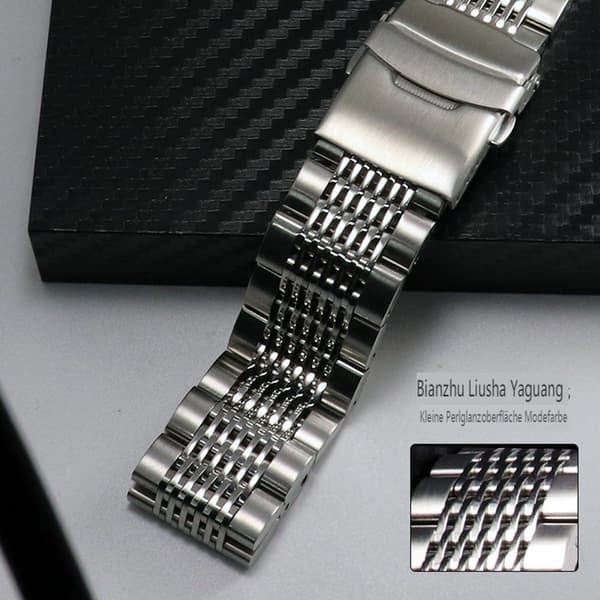 Klokkerem i rustfritt stål, sølv, premium mesh, erstatning, 22 mm