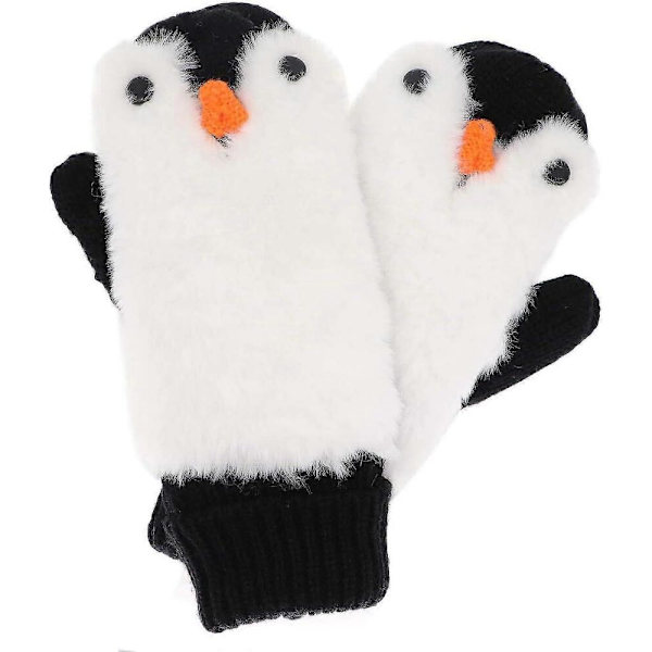 Dam Pingvin Vantar Handskar Vinter Varm Foder Mysig Stickad Fluffig Luddig Fuskpäls Vante Premium