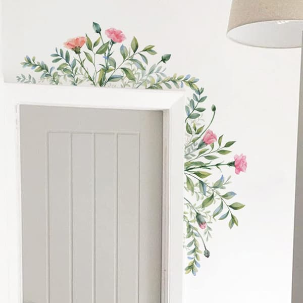Veggdekor med grønne planter, blomsterveggklistremerke til soverom